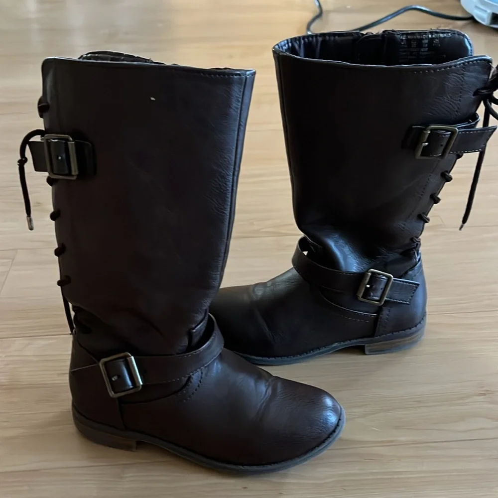 GIRLS BROWN WESTERN STYLE BOOTS SIZE 12 KNEE LEGNTH